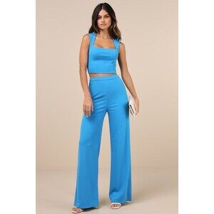 NWT Lulus Enticing Endeavor Bright Blue Two-piece Jumpsuit - Size S